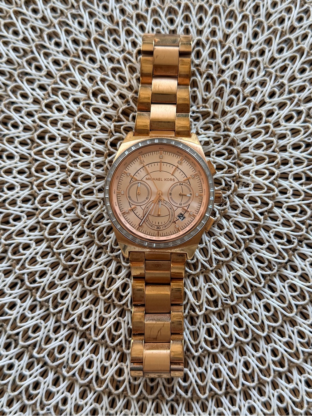 Michael Kors Rose Gold Tone Chronograph Link Watch